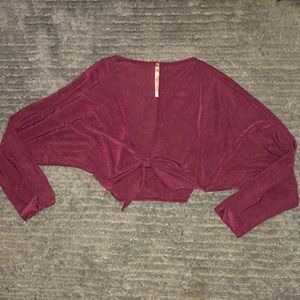 Maroon Tie-front crop